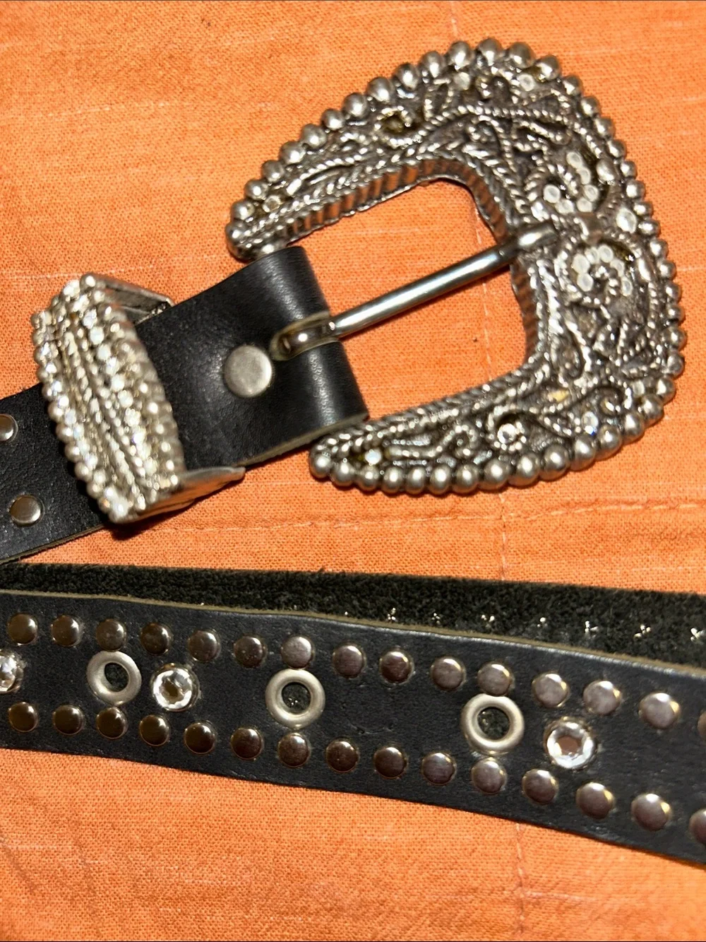 Leatherock Black Studded Belt with Crystal Accents